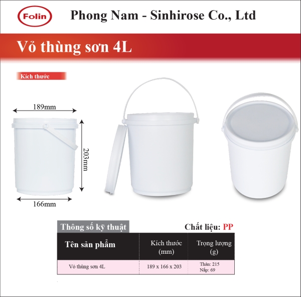 Vỏ thùng sơn 4L - Nhựa Phong Nam - Công Ty TNHH Phong Nam - SINHIROSE